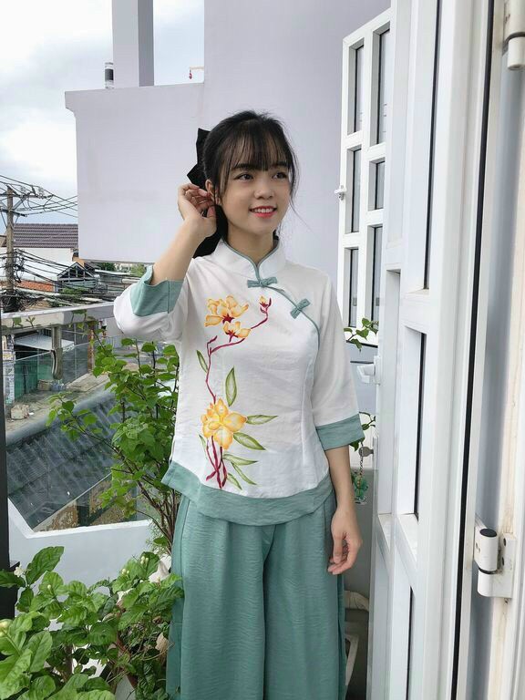 Cổ Tàu xéo phối 2 màu 054 (xanh ngọc)